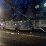 В центре Житомира столб упал на троллейбус. ФОТО