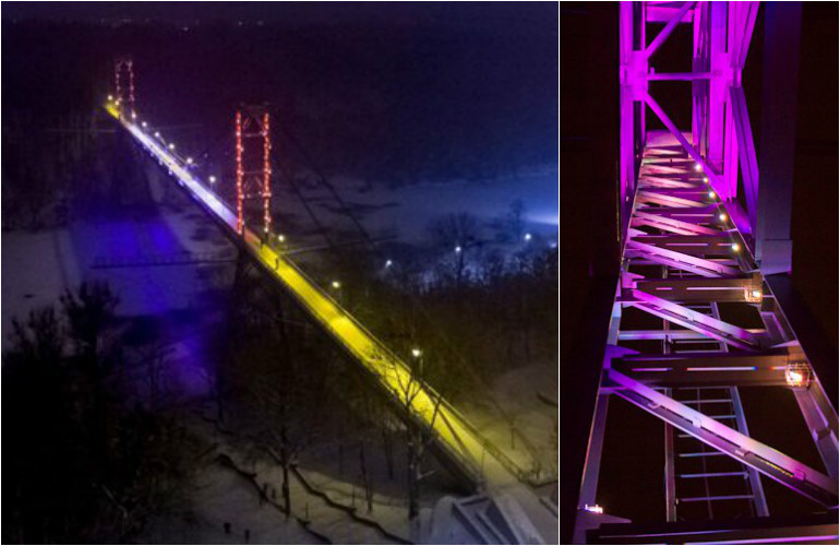 Пешеходный мост в житомирском парке Гагарина засверкал разноцветными огнями. ФОТО