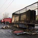 В Житомирской области сгорел прицеп грузовика со стиральными машинами