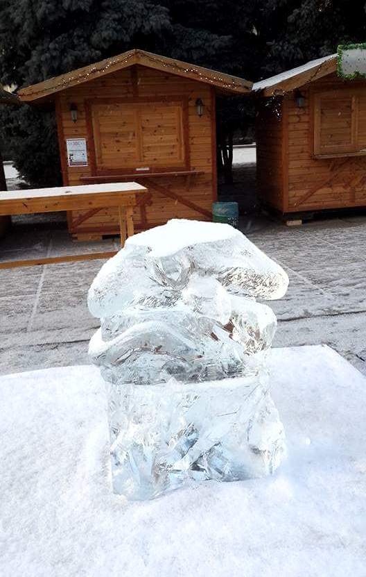 В новогоднюю ночь житомиряне разбили ледяные фигуры на площади Королёва. ФОТО