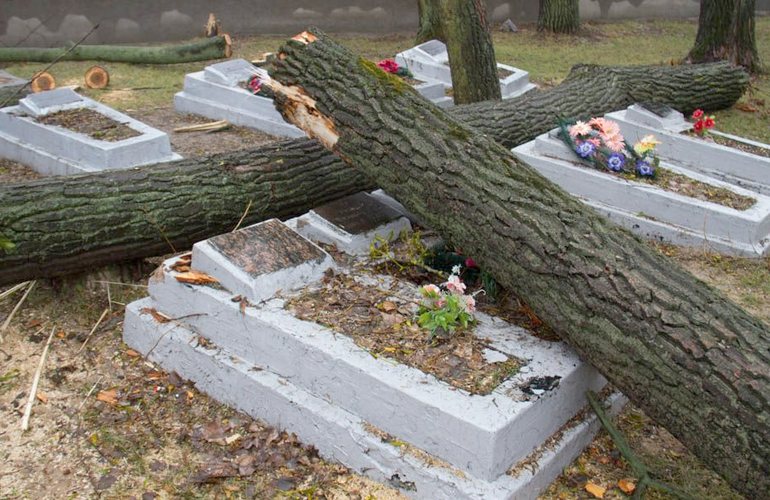 Житомирские коммунальщики повредили десятки надгробий на военном кладбище. ФОТО