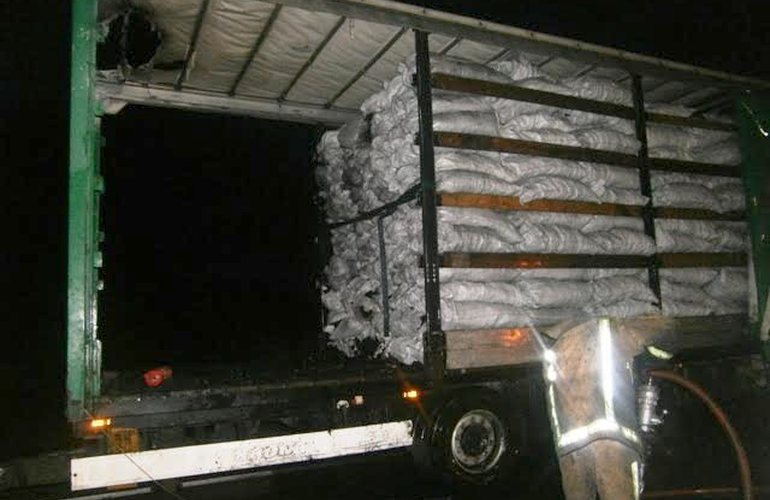 Во время движения в Житомирской области вспыхнул грузовик с древесным углем