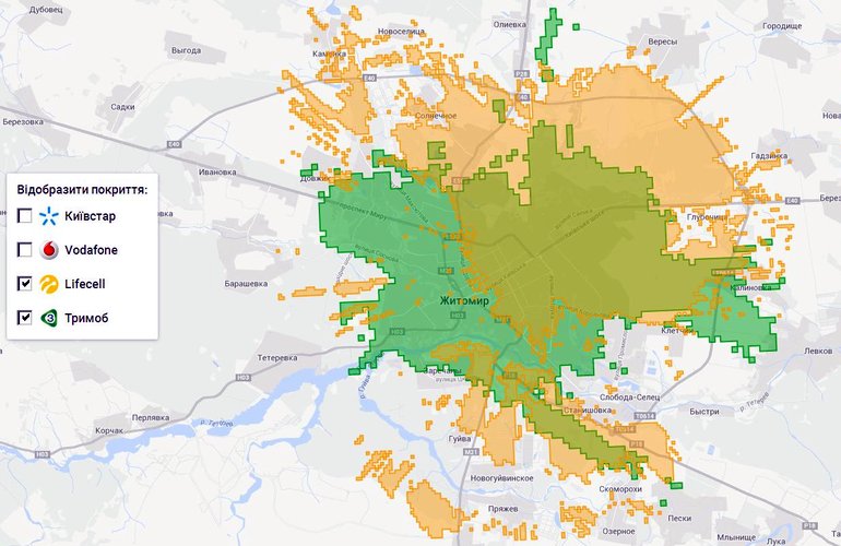 В сети появилась карта покрытия 3G в Житомире и области
