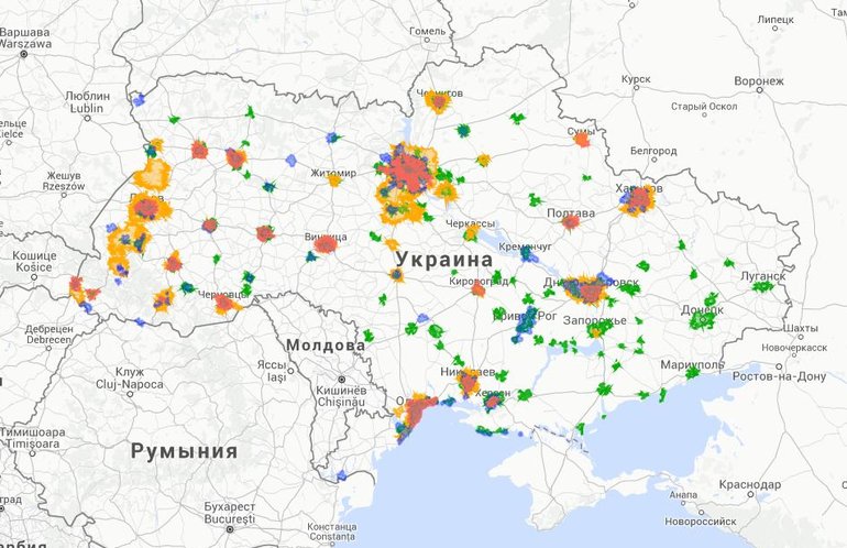 В сети появилась карта покрытия 3G в Житомире и области