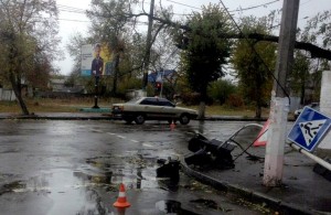 В Житомире упавшее дерево перекрыло проезжую часть дороги и повалило светофор. ФОТО