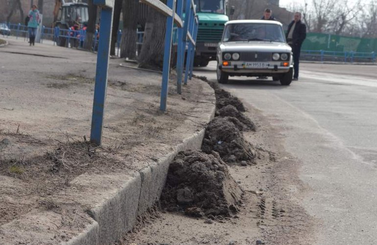 Обочины житомирских улиц коммунальщики начали убирать от грязи и пыли. ФОТО
