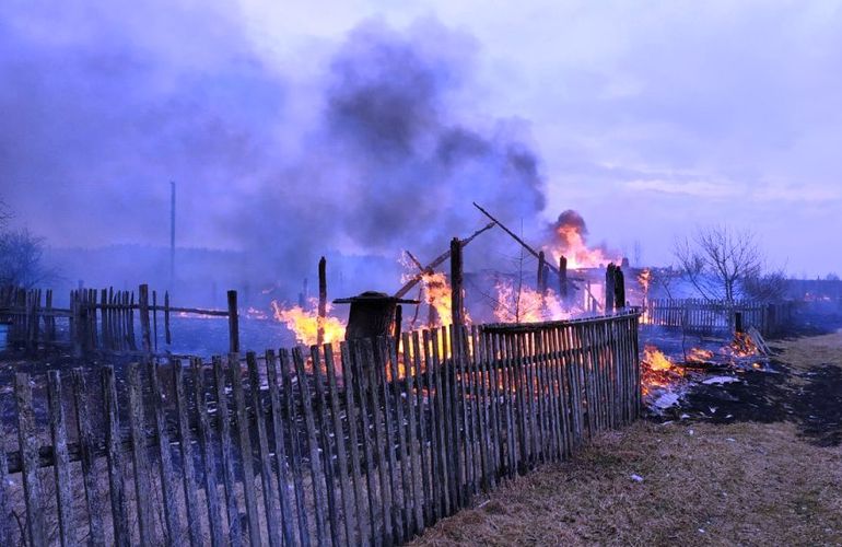 Из-за сухой травы едва не сгорело целое село на Житомирщине. ФОТО
