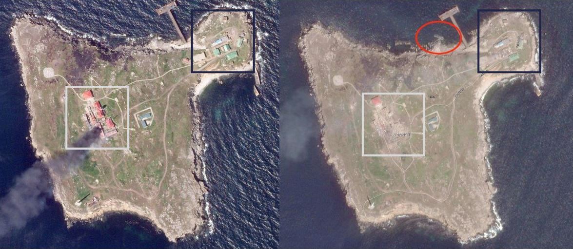 Остров Змеиный после обстрелов с «Байрактар» и Су-27. В сети появились фотографии и видео